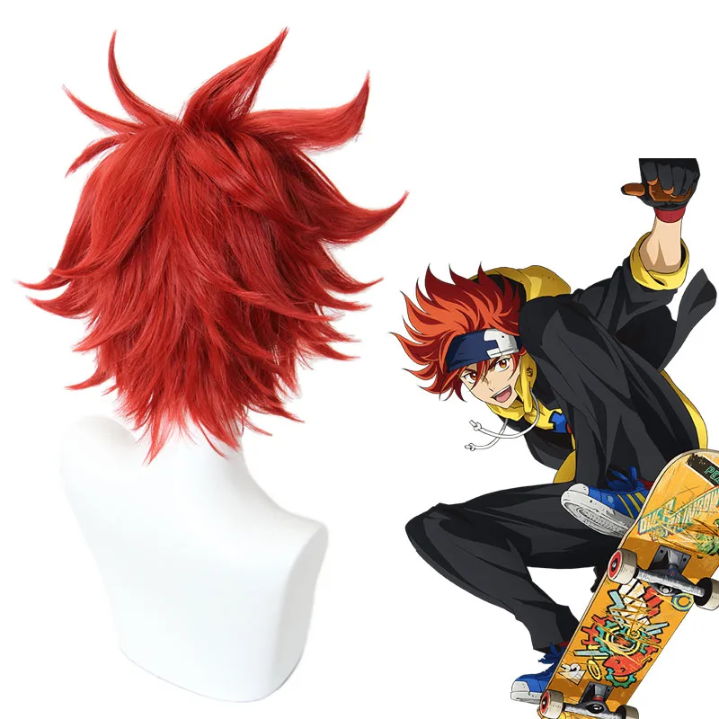

2021 New Anime SK8 the Infinity Reki Kyan Cosplay Costume Yellow Hoodie Sweatshirt Jacket SK Eight Red Wigs Skateboard Outfits