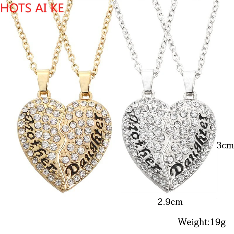 

2 Pcs/set Heart Puzzle Mother Daughter Crystal Necklace For Women Girls Send Mum Mother's Day Gifts Female Charm Jewelry Gifts