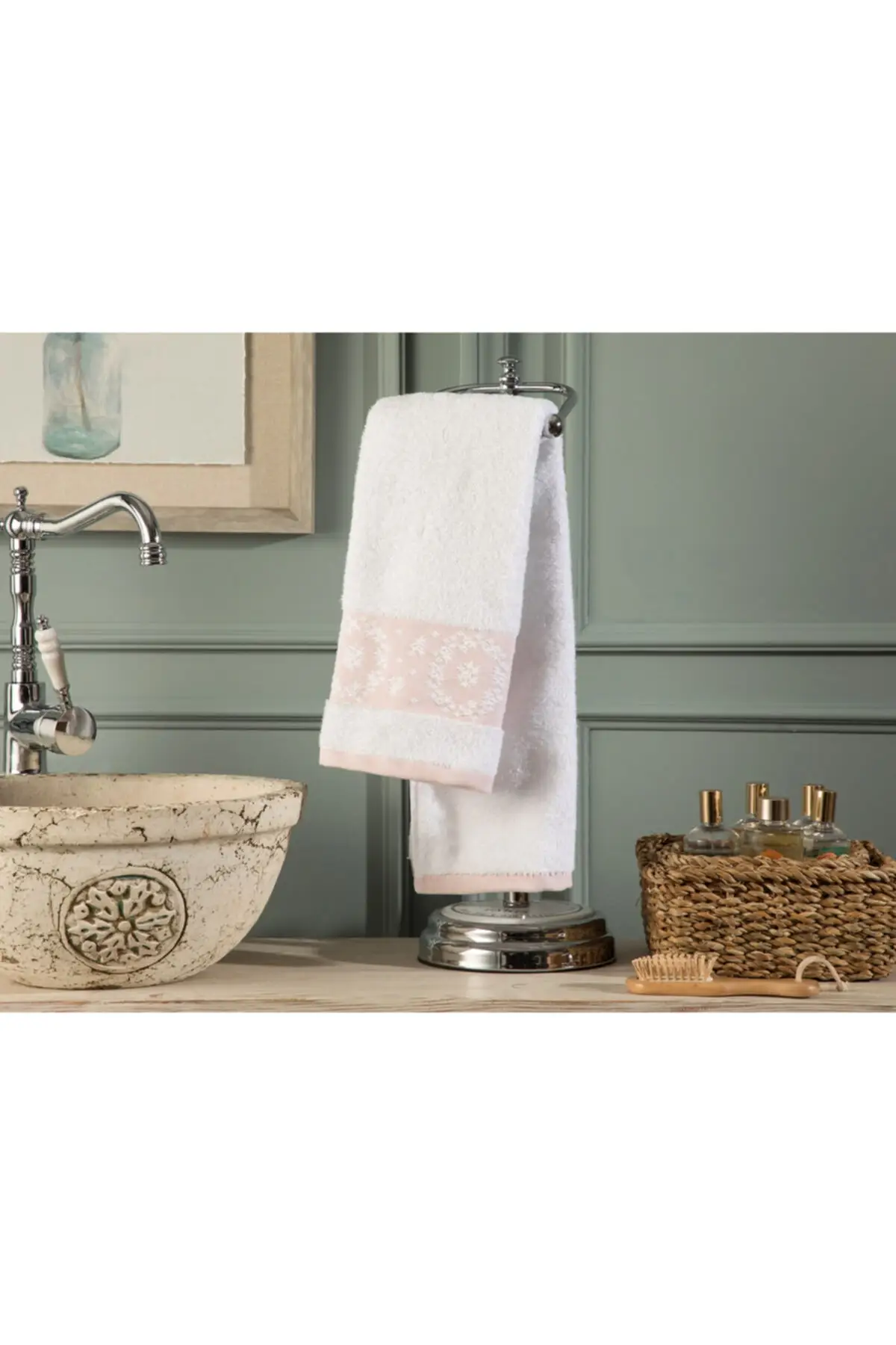 Кровать Границы Жаккардовые уход за кожей лица Полотенца белый/порошок HAV 30