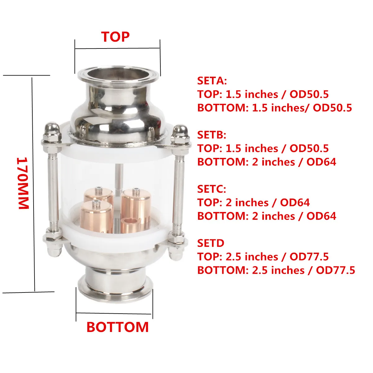 

304 Stainless Steel and copper bubble Distillation column with 1 sections for distiller Glass column