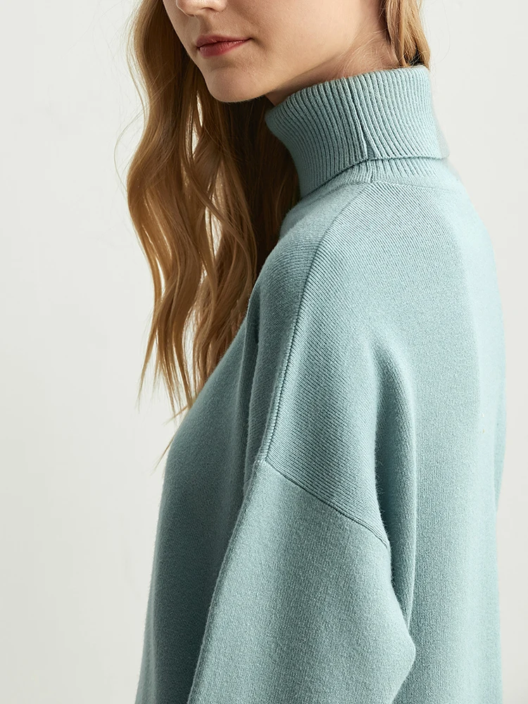 Amii/повседневное платье с минимальным французским стилем, новое свободное платье с высоким воротником, трикотажное платье средней длины с рукавом-капелькой на осень
