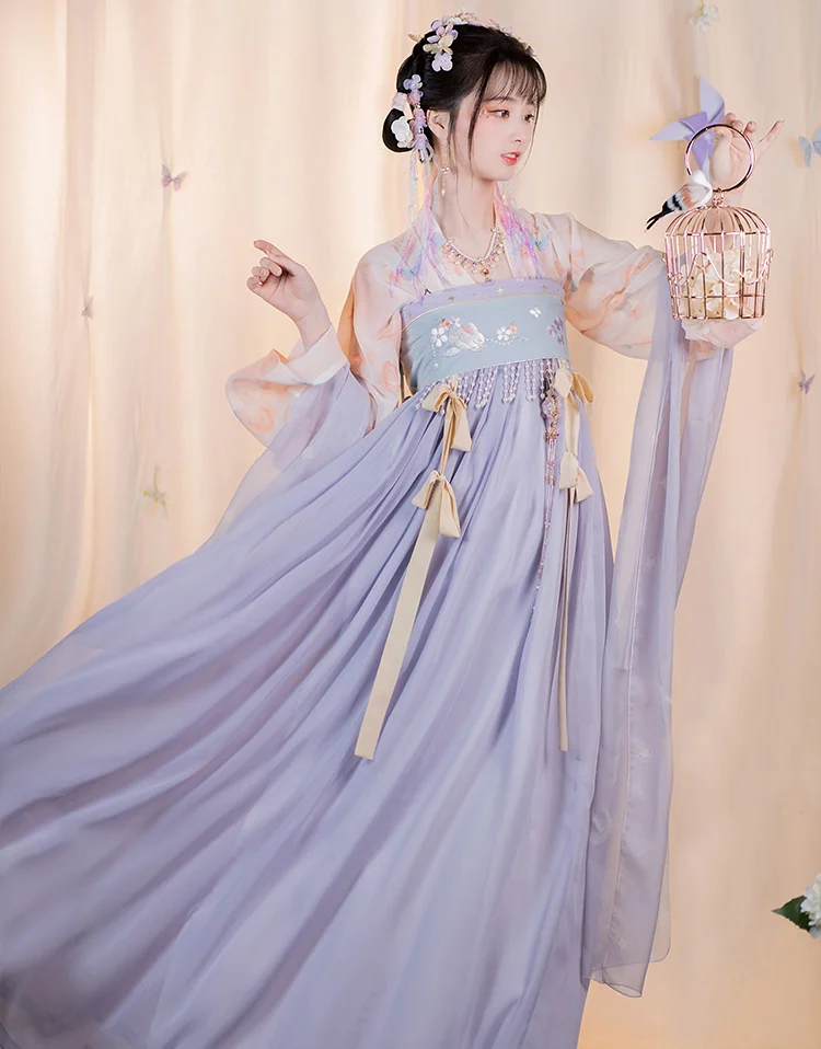 

Женские платья Hanfu Китайская традиционная народная одежда Династия Тан восточные древние полные костюмы с нагрудной юбкой фиолетового цве...