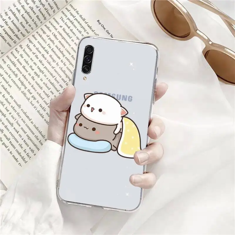 

Jemy Peach Cat Cartoon Phone Case Transparent For Samsung Galaxy A71 A21s S8 S9 S10 plus note 20 ultra