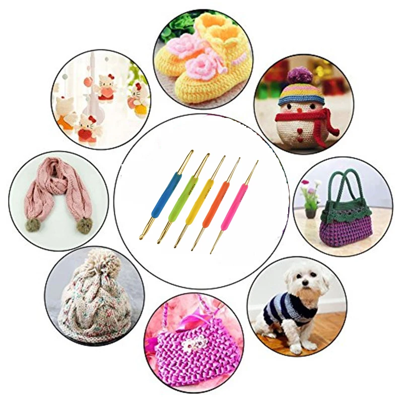 

Jiwuo Double-ended Crochet Hooks Knitting Needles Set DIY Weaving Needle Arts Craft Scissors Stitch Markers Sewing Tools