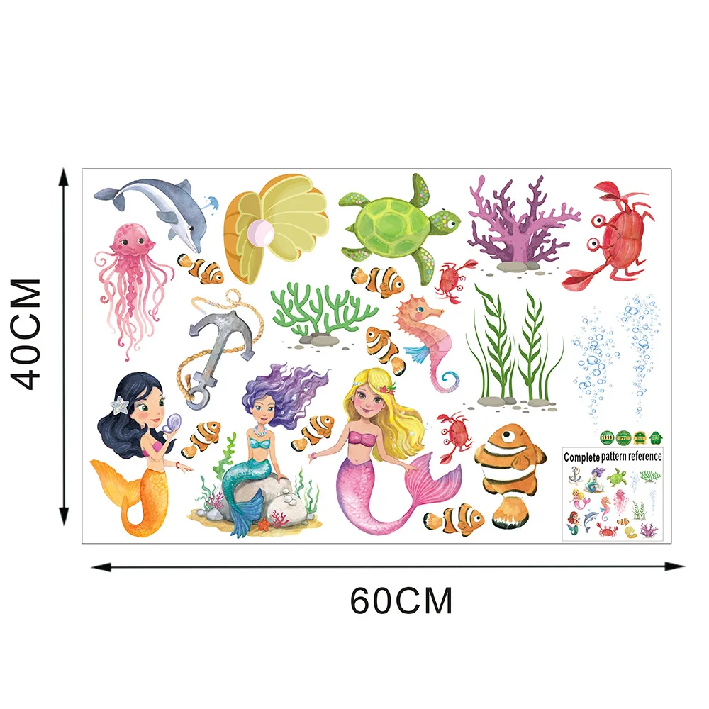Underwater World Mermaid Coral Mural Living Room Bedroom Children's Decoration Painting wall stickers for kids rooms | Дом и сад