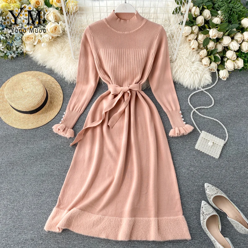 YuooMuoo хорошее качество элегантное Бандажное платье 2019 Осень Зима Водолазка