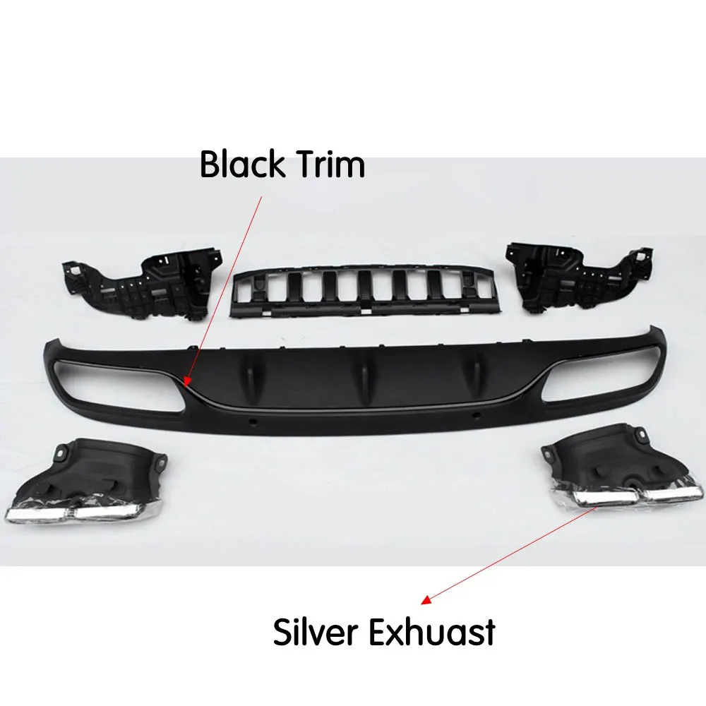 Black line silve tip Для C63 рассеиватель AMG с выхлопные трубы для Mercedes Benz W205 C205 купе 2-дверный C200 C300 C43 AMG для C63 AMG заднего бампера v-стиля - Цвет: Black line silve tip
