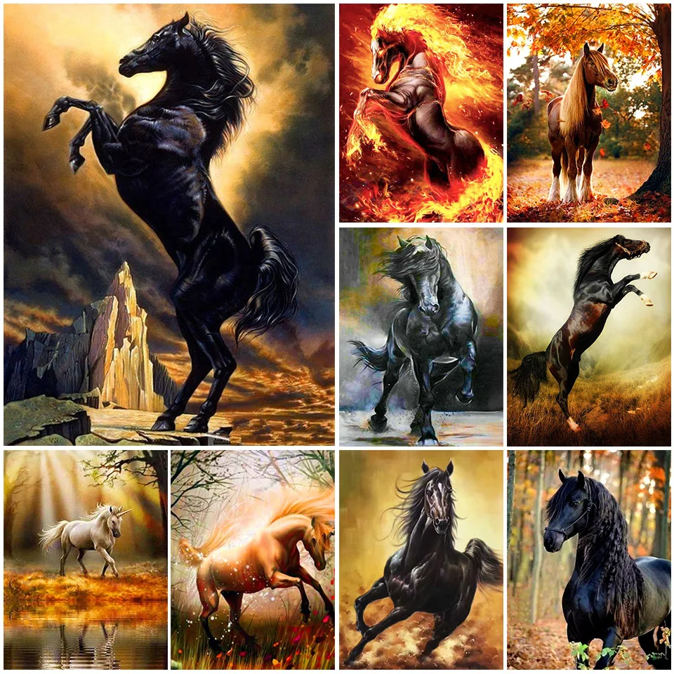 

5D DIY Poured Glue Diamond Painting Kits Scalloped Edge Animal Horse Full Round Drill Embroidery Mosaic Home Decoration Gift Art