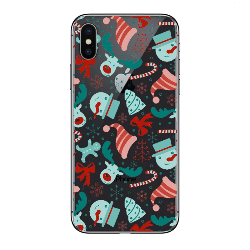 Christmas New Year Cover For iPhone 11 Max Pro XR 8 7 6 6S 5S Plus Cartoon Santa Claus Elk Phone Case For iPhone 11Pro X XS Max