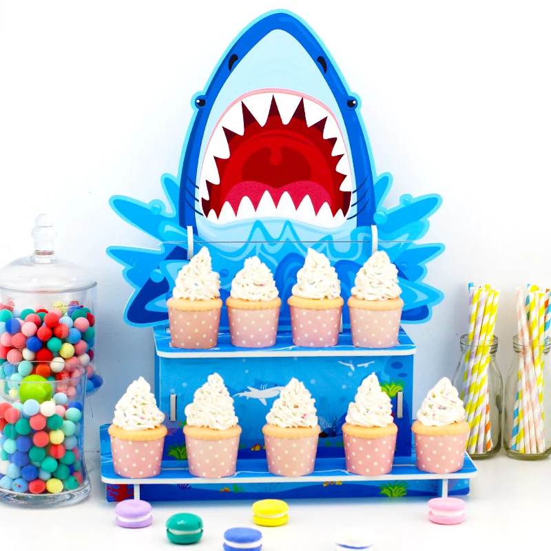 

Shark Party Cake stand Cardboard Cupcake Holder Kids Birthday Party Wedding Decor Dessert Table Display Supplies Centerpieces