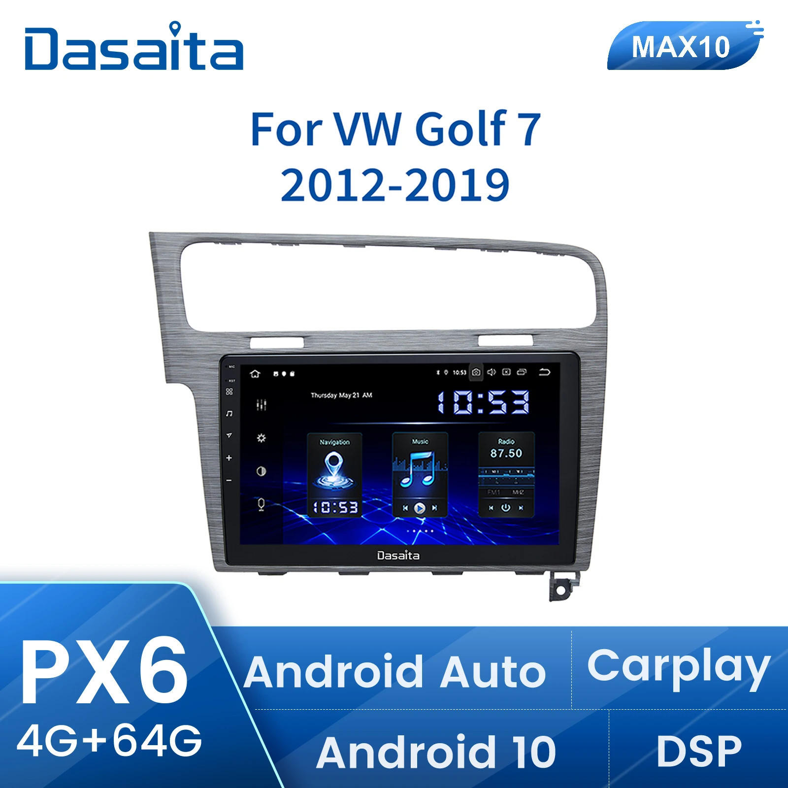 

Dasaita 10.2" IPS Touch Screen Car Android 10.0 for VW Golf 7 Radio 2013 2014 2015 2016 2017 GPS DSP Navigation BT5.0 1024*600
