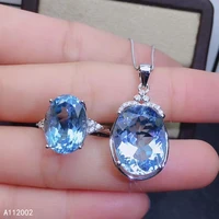 kjjeaxcmy fine jewelry natural blue topaz 925 sterling silver new women pendant necklace ring set support test luxury popular