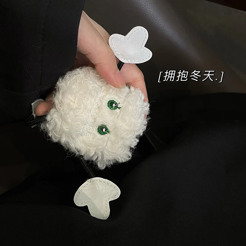 Чистый белый плюшевый 3D чехол для наушников с маленькой овечкой AirPods 1 2 Пушистый