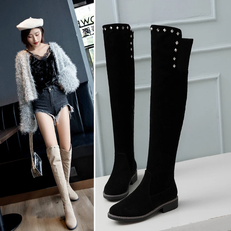 Женские эластичные сапоги из искусственной замши размеры 34 43|Ботфорты| |