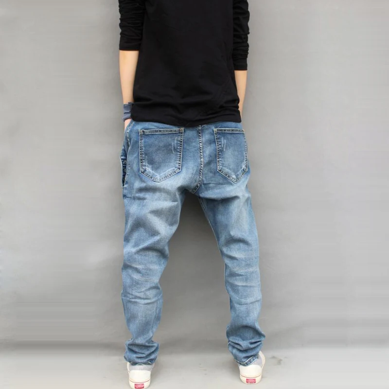 Мужские длинные джинсовые брюки свободные штаны-шаровары в стиле хип-хоп