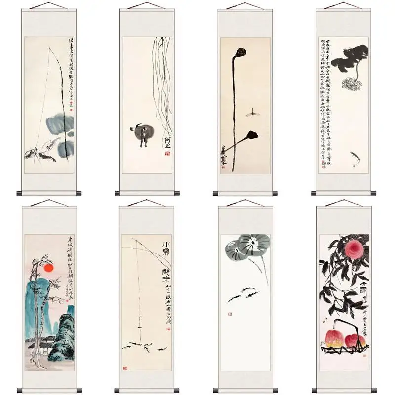 

Qi Baishi Painting Flowers Birds Chinese Style Scroll Paintings Wall Art Vintage Room Decor Aesthetic Posters Peony Picture