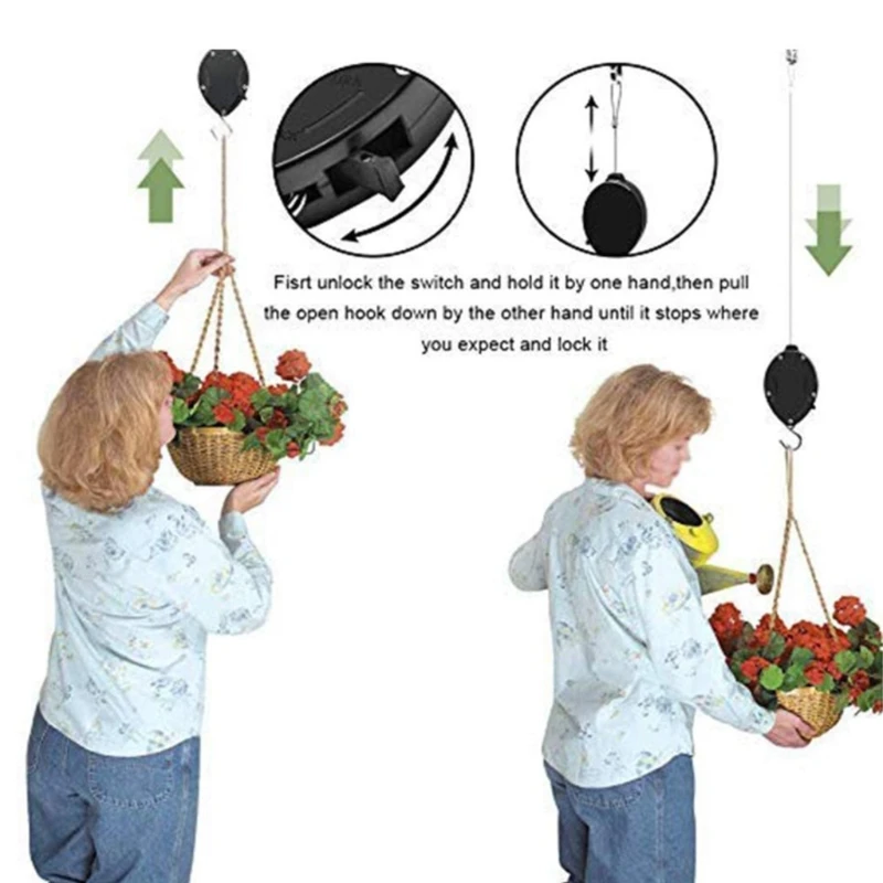 

Retractable Plant Pulley Hanger Hanging Planter Flower Basket Hook for Garden Pots Birds Feeder