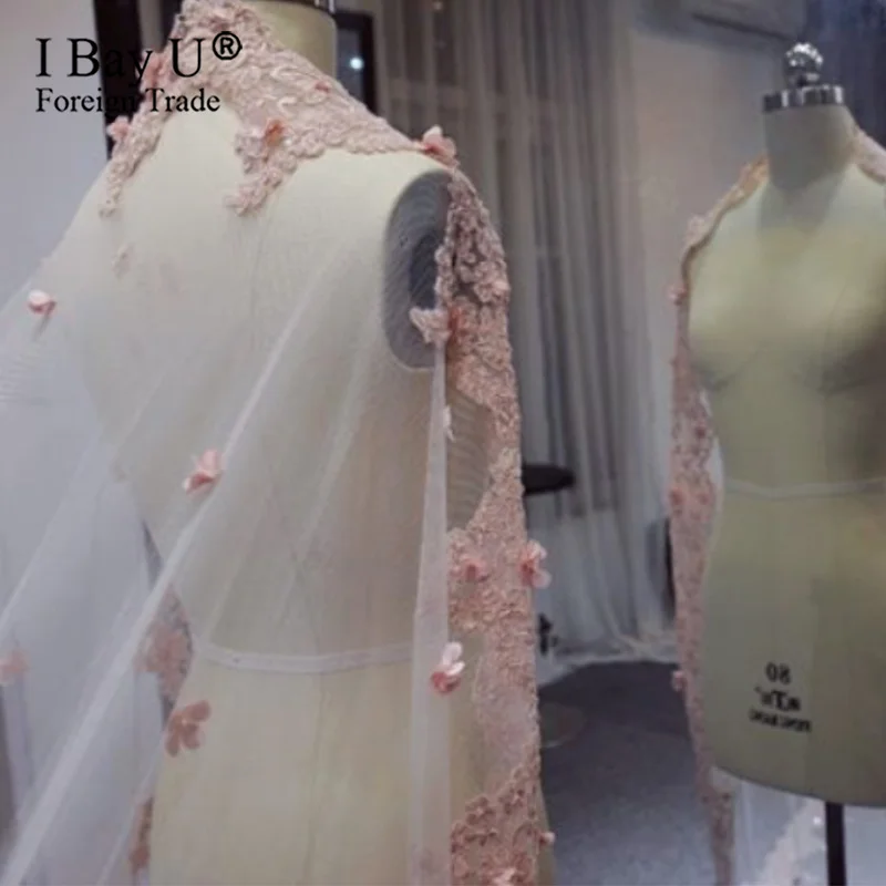 Розовая цветочная 3d-накидка для невесты длинная фата с бусинами мантилла цвета