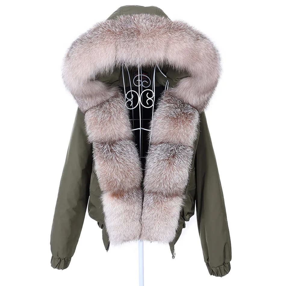 

Lavelache 2021 Winter Short Women Real Fox Fur Coat Natural Raccoon Fur Collar Detachable Winter Parka Bomber Jacket Waterproof