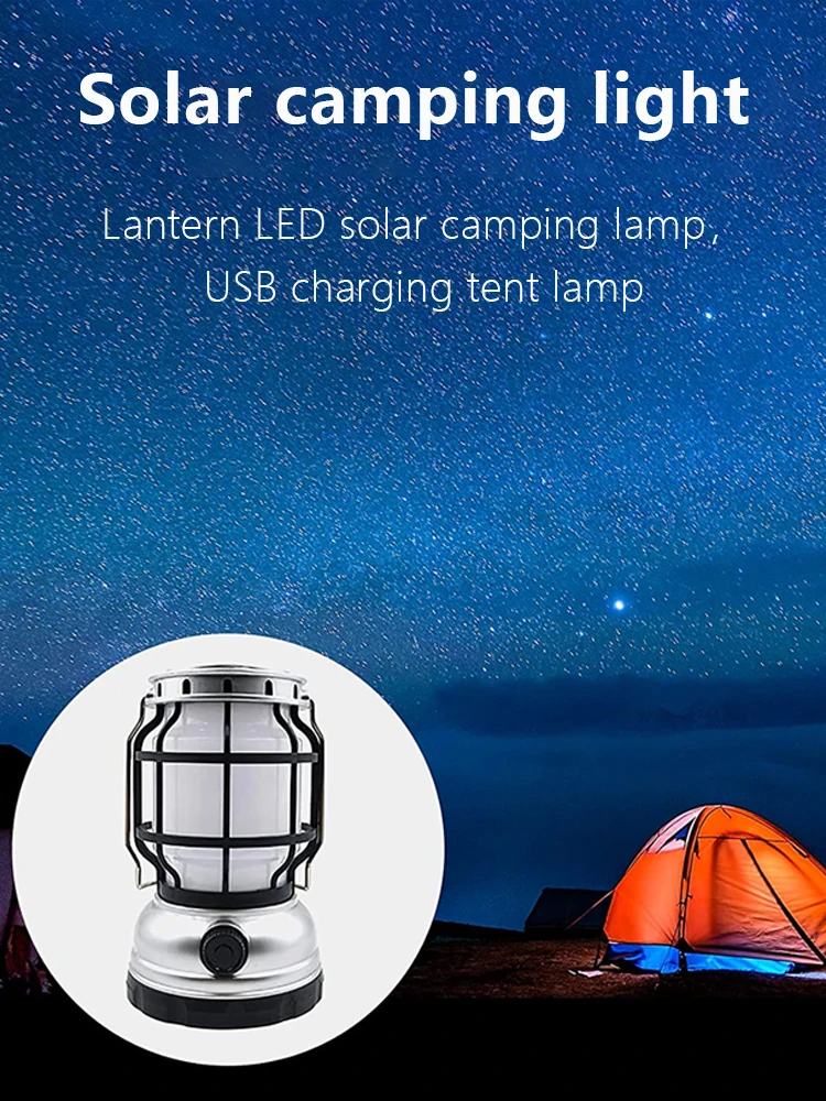 

Lantern Shaped Emergency Solar Light Decorative Outdoor LED Multi-Purpose Solar Lamp for Camping with USB Charging Solar Hose