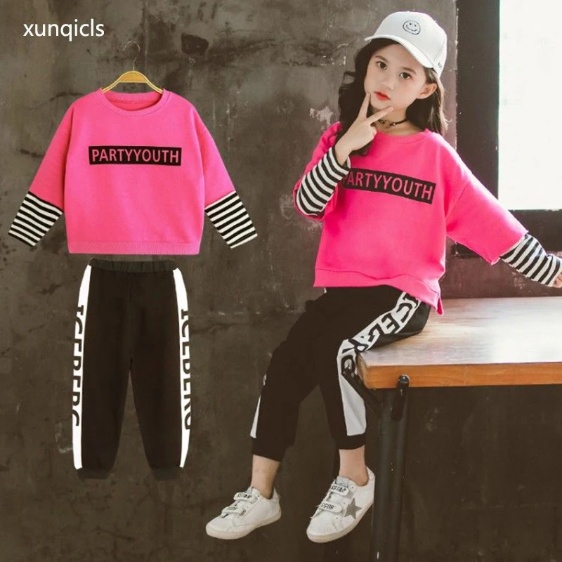 

Комплекты одежды для девочек, футболка с длинным рукавом + штаны, верхняя одежда для девочек, детские спортивные костюмы, комплект одежды дл...