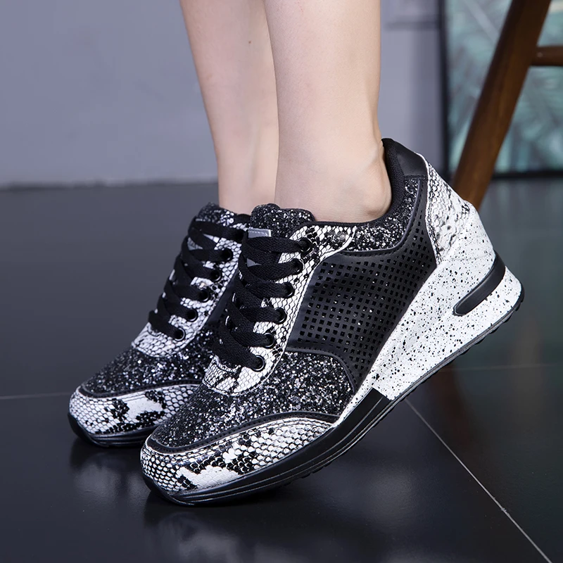 

Athletic Shoes Women Outdoor Jogging Walking Sneakers Girls Height Increase Wedges Glitter Shiney Sneakers for Women Walking