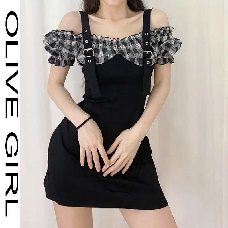 

Summer Sundress Dresses For Women Casual Black Corset Dress 2021 Short Sleeve Strap Mini Dress Harajuku Cottagecore Robe Lolita