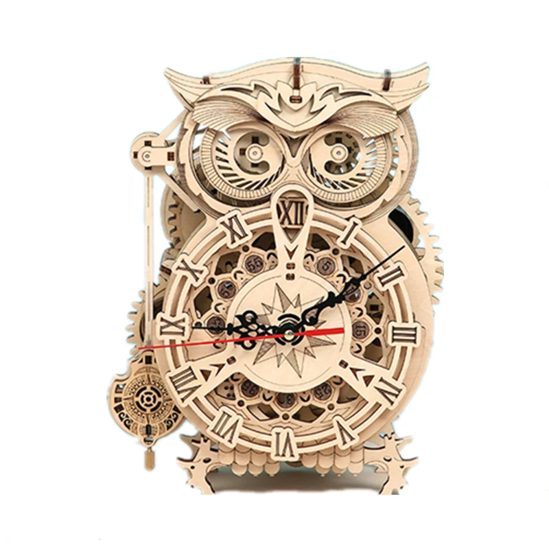 Деревянный 3D-пазл Обучающие игрушки сова сидит часы модель набор для