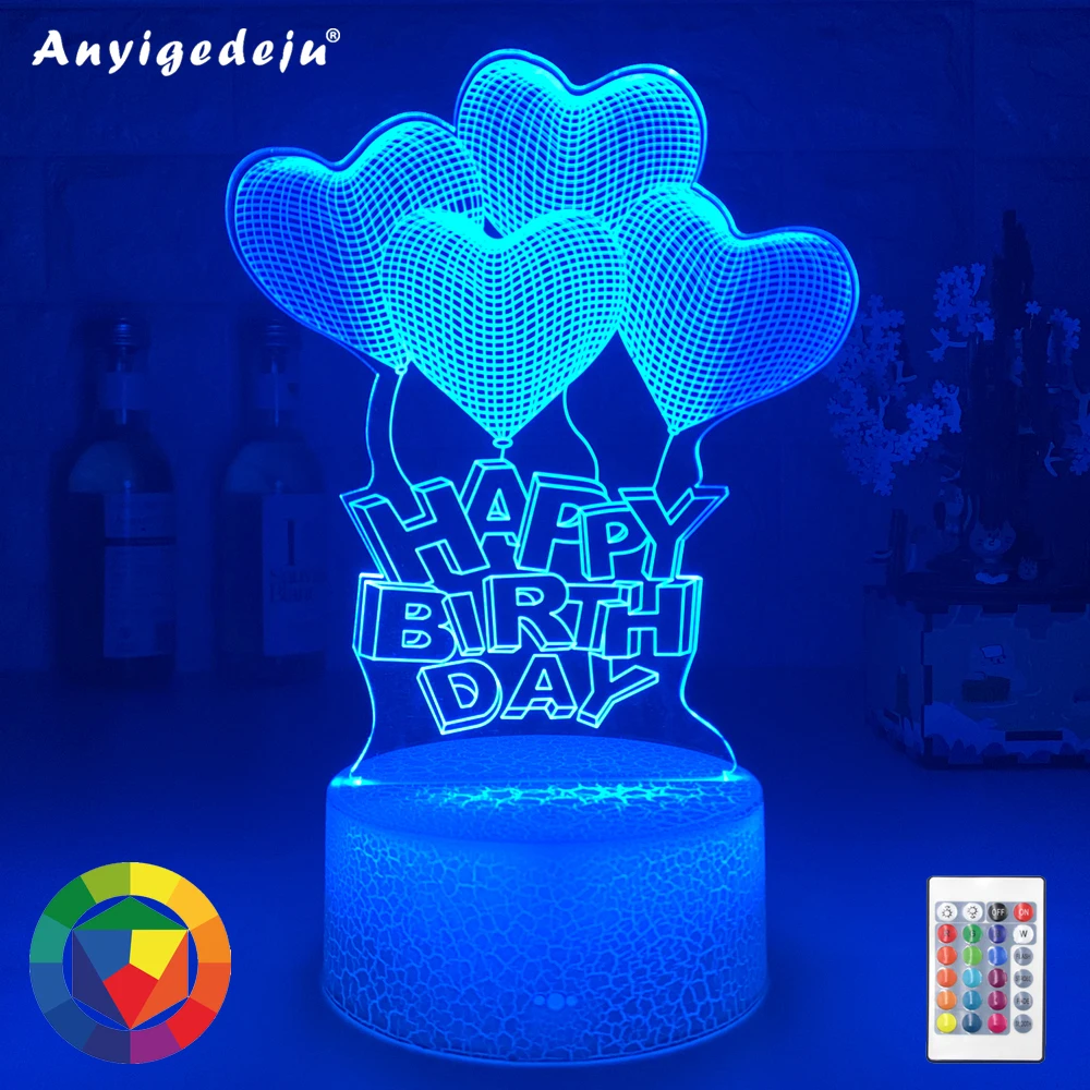 

С днем рождения 3D лампа креативный 7 цветов Ночник светильник s Новинка Иллюзия ночные лампы Иллюзия настольная лампа для дома декоративный ...