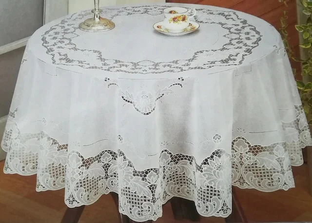 

Fabric Look Lace Linoleum Round PVC Tablecloth