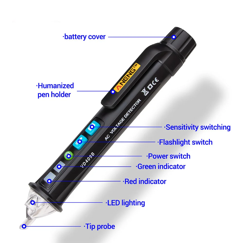 Светодиодный тестер VD409B Бесконтактный детектор напряжения переменного тока
