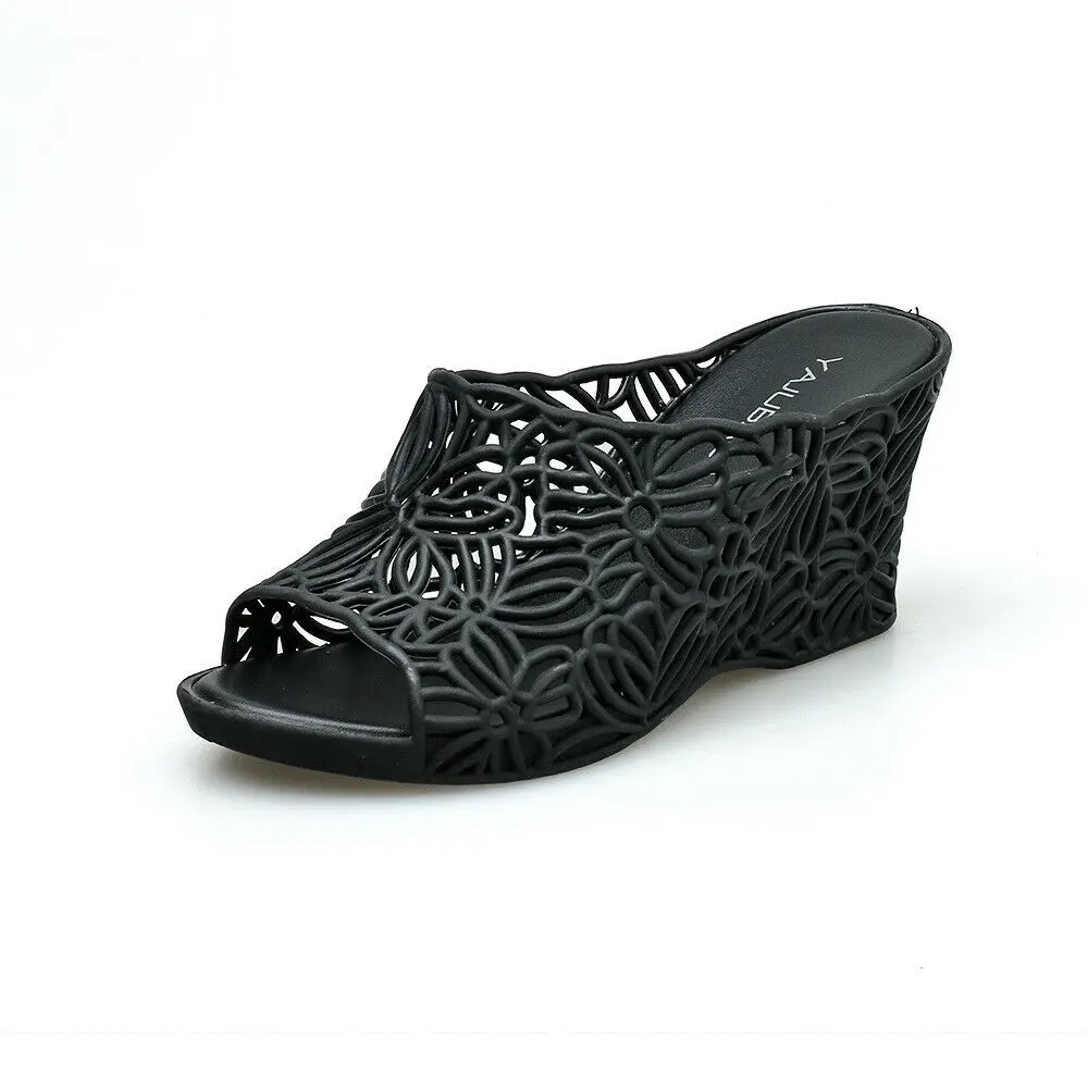 

Womens Jelly Hollow Wedge Heels Slippers Peep Toe Summer Casual Shoes C77