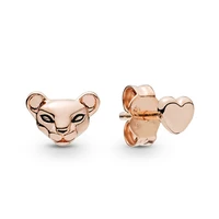 925 sterling silver pan earring rose lion princess heart stud earrings for women wedding gift fashion jewelry