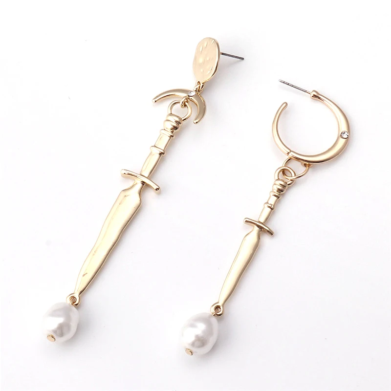 HF JEL Винтажные серьги подвески с жемчугом и кинжалом для женщин золотой цвет