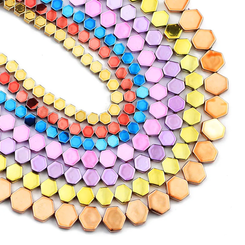 

Плоские Шестигранные бусины из гематита, 4/6/8 мм