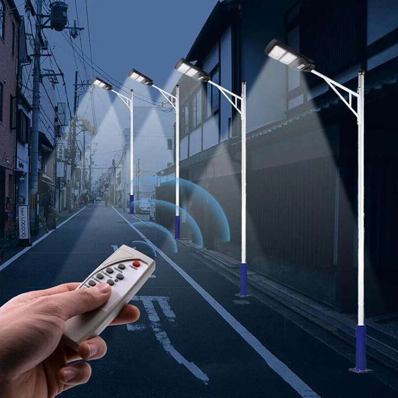 

14000LM Commercial LED Solar Street Light with Remote Control, 60W Motion Sensor Solar Lamp Outdoor Dusk-To-Dawn