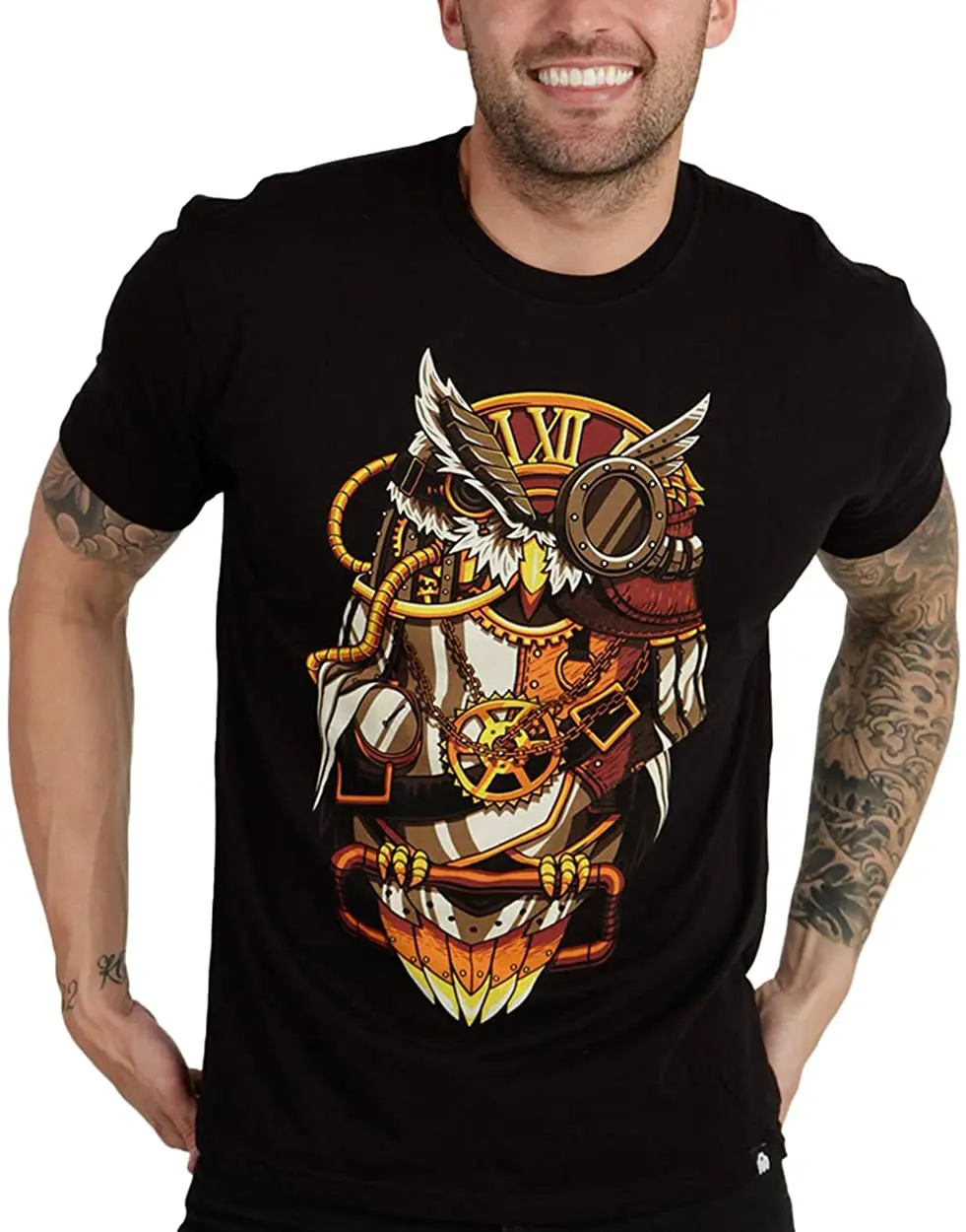 Unique Steampunk Owl Printed T-Shirt. Summer Cotton Short Sleeve O-Neck Mens T Shirt New S-3XL