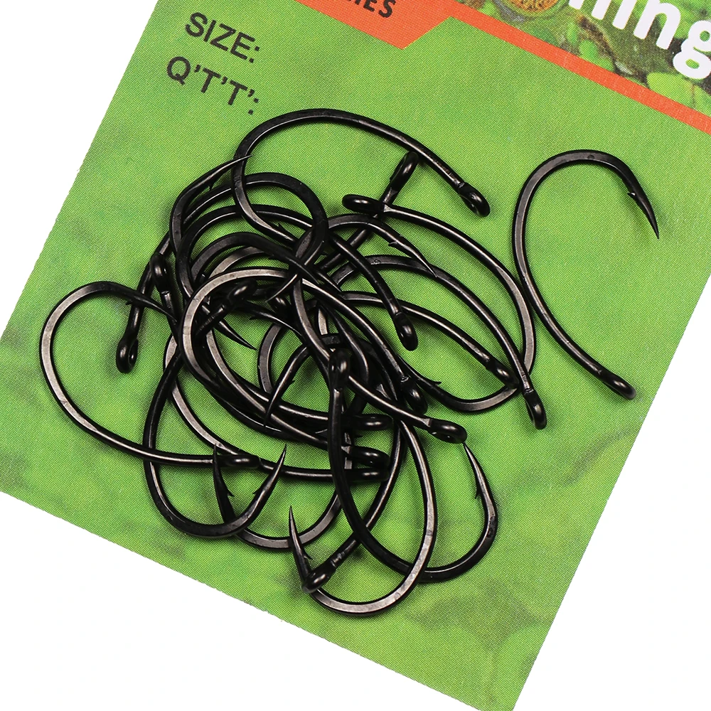 

ICERIO 100pcs Matt Black High Carbon Steel Forged Curved Shank Carp Fishing Hooks Yn Barbed Rig Hook
