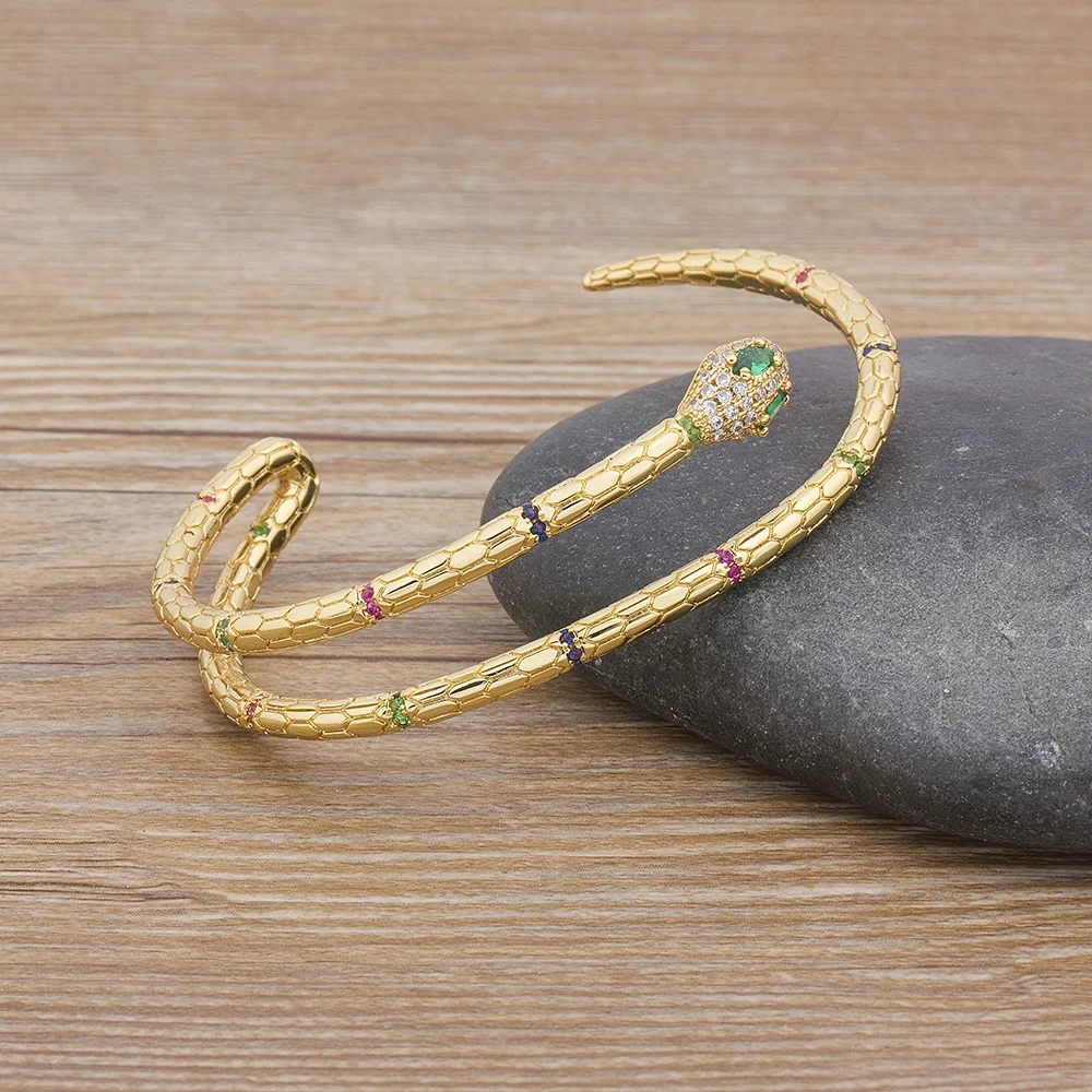 

И 2020 Европейская и американская мода медные кубические циркониевые открытые манжеты Регулируемый Змеиный браслет ювелирные изделия для же...