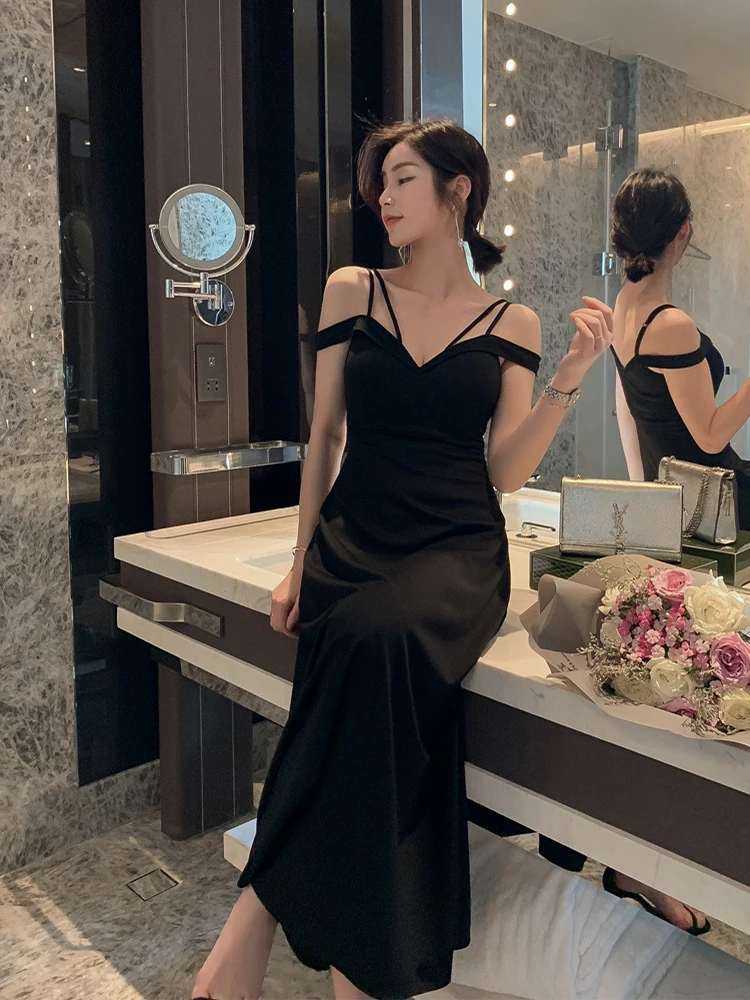 Летнее соблазнительное платье Новое поступление 2020 однотонные черные длинные