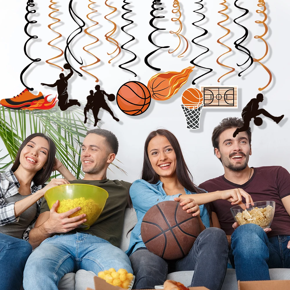 С днем рождения, баскетбольный потолок, фольгированная спираль, настенные подвесные Буры, детский душ, баскетбольная игра, спирали, детская вечеринка, Dcorations