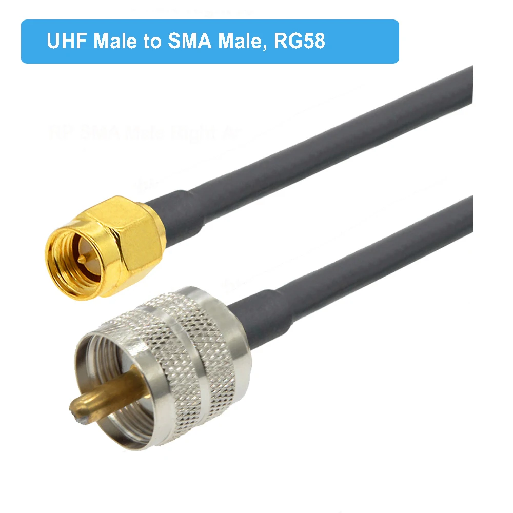Кабель-удлинитель UHF RG58 PL259 коаксиальный переходник с вилкой типа Папа-SMA 15 см 50 1 м