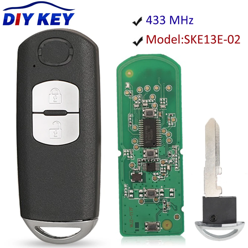 

DIYKEY SKE13E-02 Smart Remote Car Key 433Mhz PCF7953P ID49 2 Button For MAZDA 2, 3, 3MPS, 6, CX3 CX5 2013 2014 2015 2016