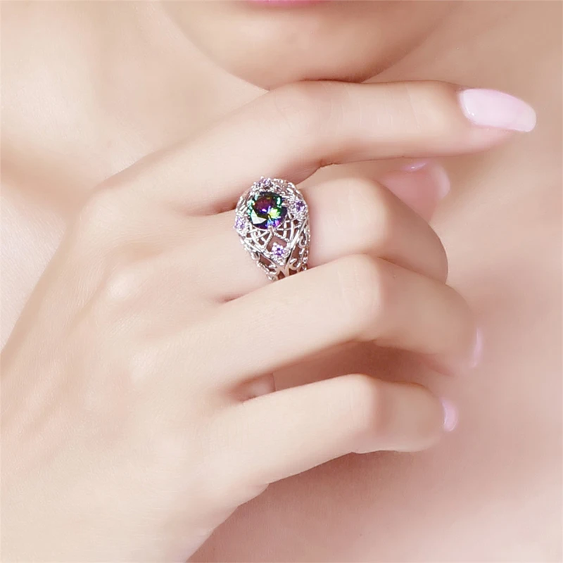 

Creative Cutout Rings For Women Luxury Female Purple Crystal Ring Jewelry Fashion Ladies Party Jewelry Gifts