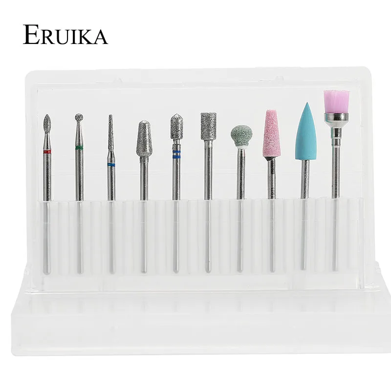SET4 ERUIKA, 10 шт., набор сверл для ногтей, пилочки для ногтей, электрическая машинка для маникюра, вращающиеся сверла, полировальные инструменты, фрезы, аксессуары для маникюра - Цвет: SET4