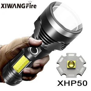 new p50 flashlight usb rechargeable flash light cob led multifunctional portable flashlight torch light with power bank free global shipping