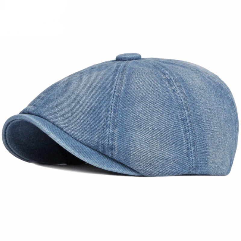 

HT3777 Berets Men Women Flat Cap Hat Washed Cotton Denim Beret Cap Vintage Artist Painter Beret Hat Unisex Octagonal Newsboy Cap