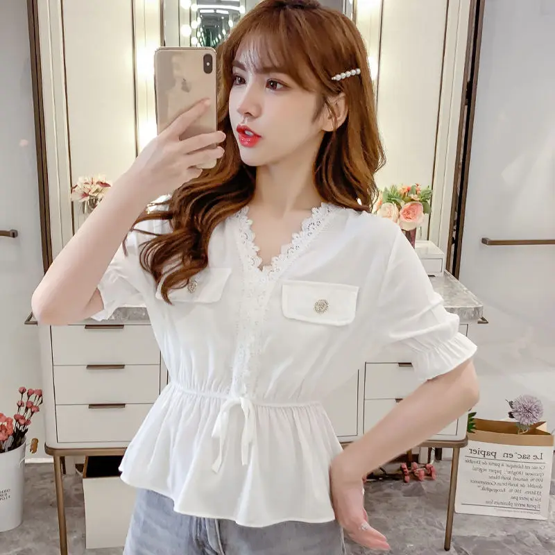 

2020 Fashion Summer Women Blouse Shirt Short Sleeve Chiffon Women Tops Blusas Plus Size Women's Clothing Tops Ropa Mujer FY356