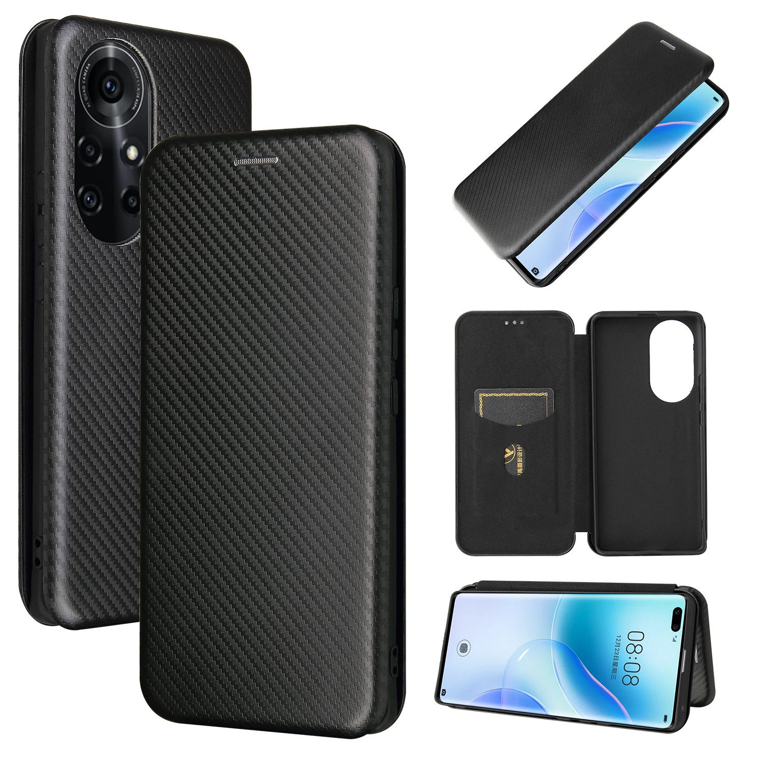 

Чехол для Huawei Nova 8 7 Pro, откидной Чехол из углеродного волокна, кожаный магнитный кошелек, чехол-подставка для Huawei Nova 8 7 SE 6 P Smart 2020 Y8p Y7A