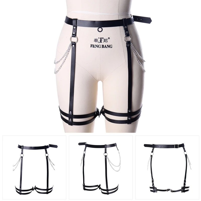 

Adjustable Size Women's Leather Harness Garter Belt Sexy Punk Ladies Stockings Fashion Metal Chain Tassel Suspender Club Wear